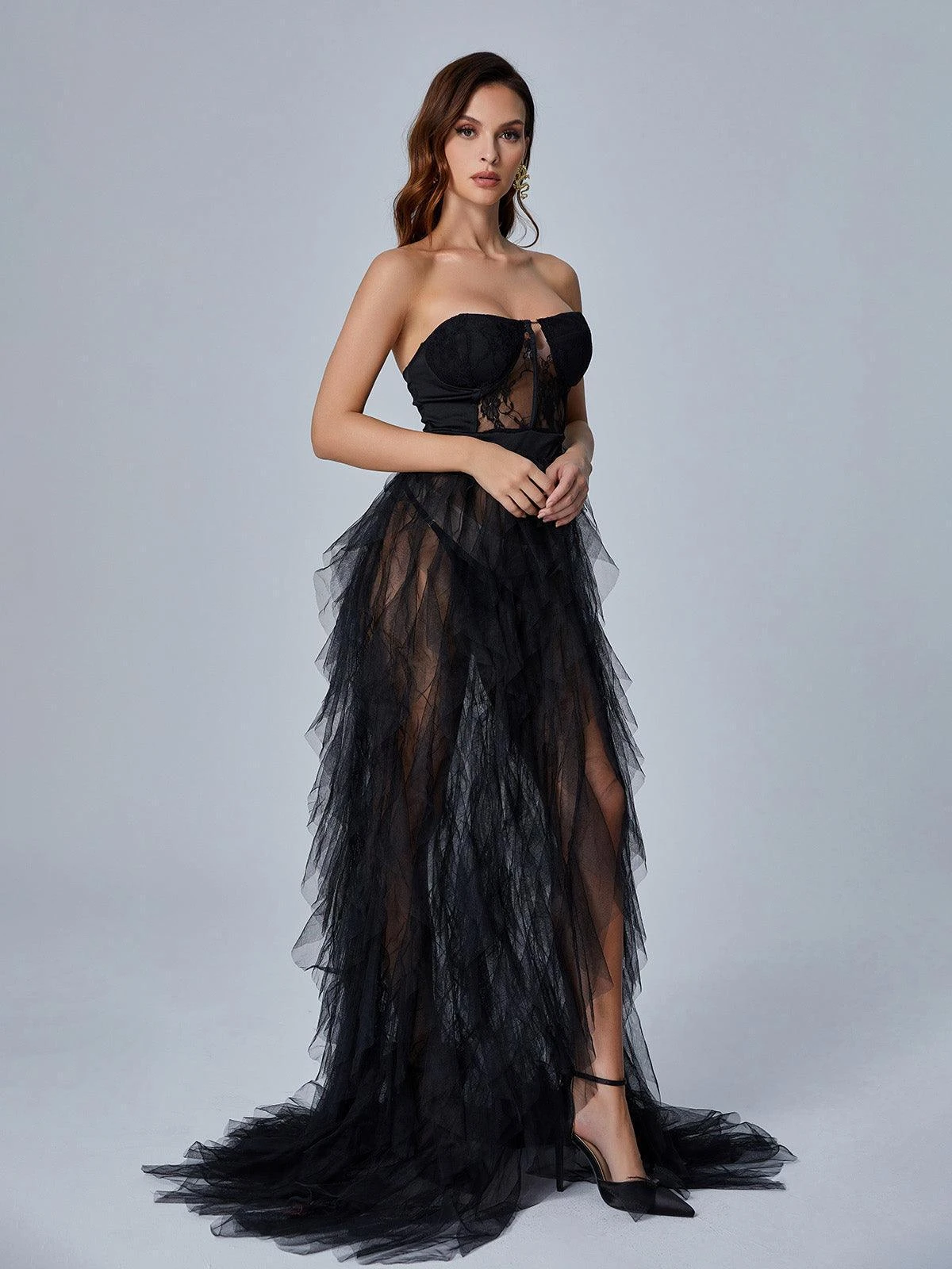 Dorothy Tulle Maxi Dress In Black - Image 3