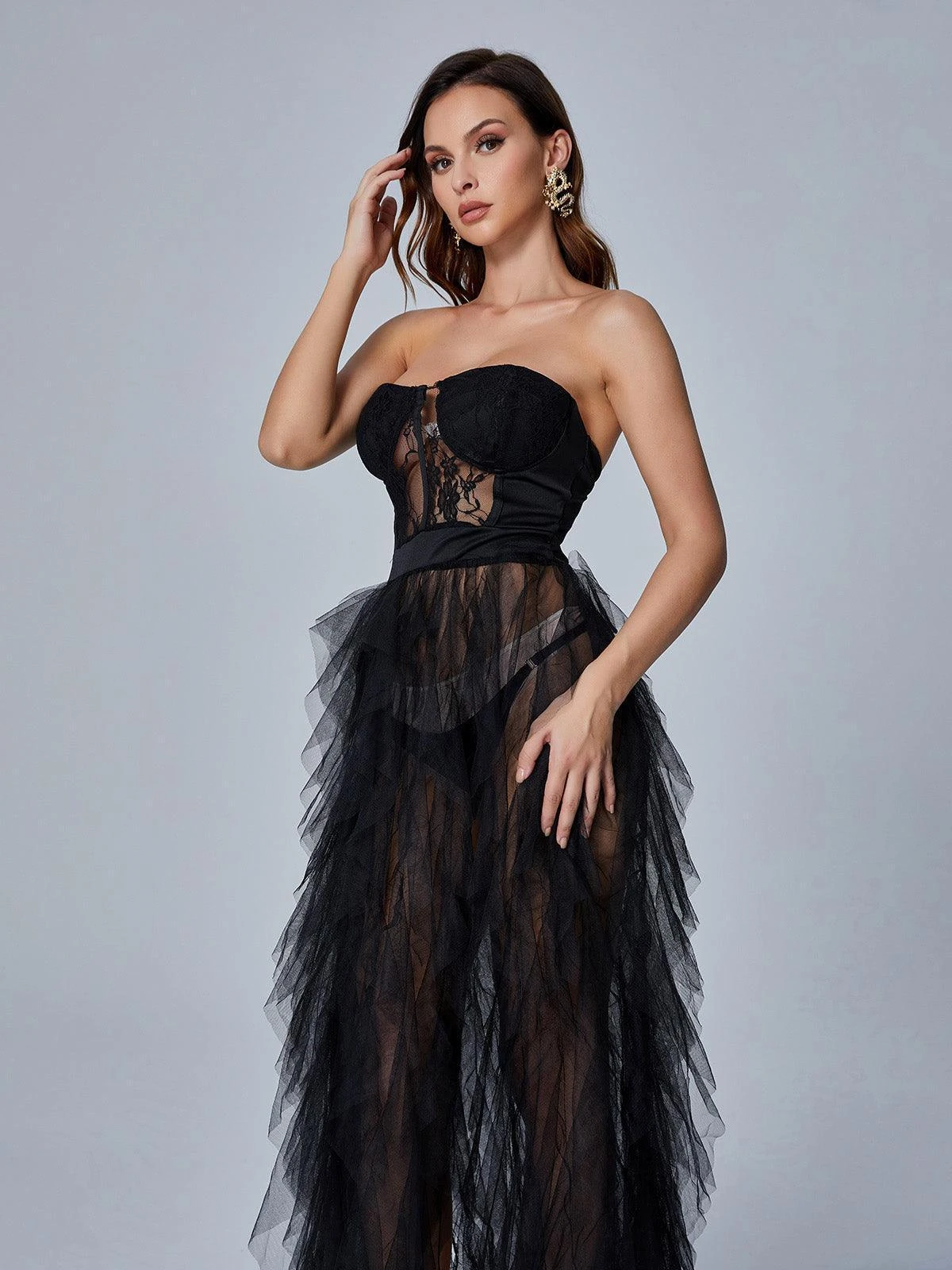 Dorothy Tulle Maxi Dress In Black - Image 5