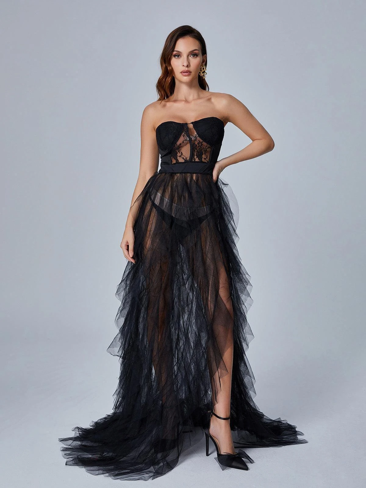 Dorothy Tulle Maxi Dress In Black - Image 2