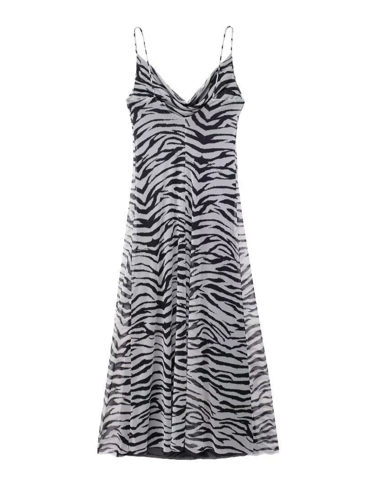 Drynthia Spaghetti Zebra Midi Dress In Grey - Image 7