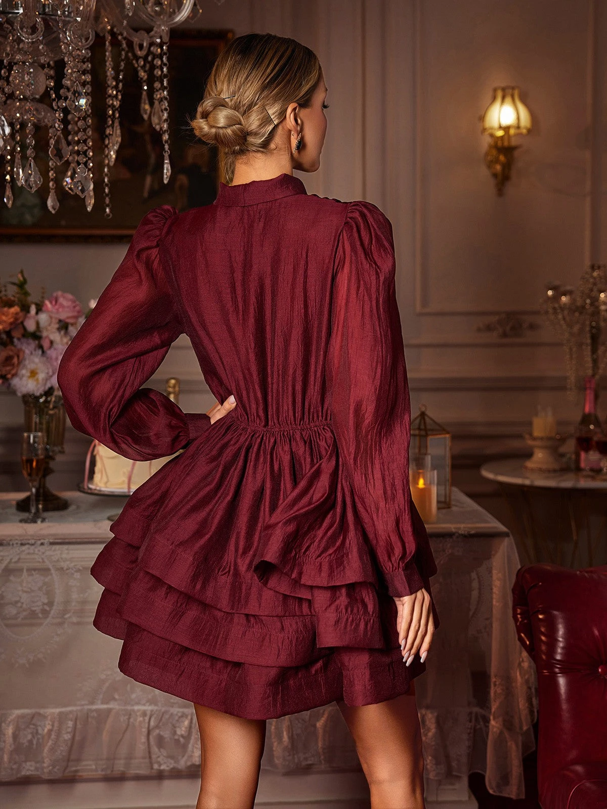 Eairein Long Sleeve Bow Ruffle Mini Dress - Image 6