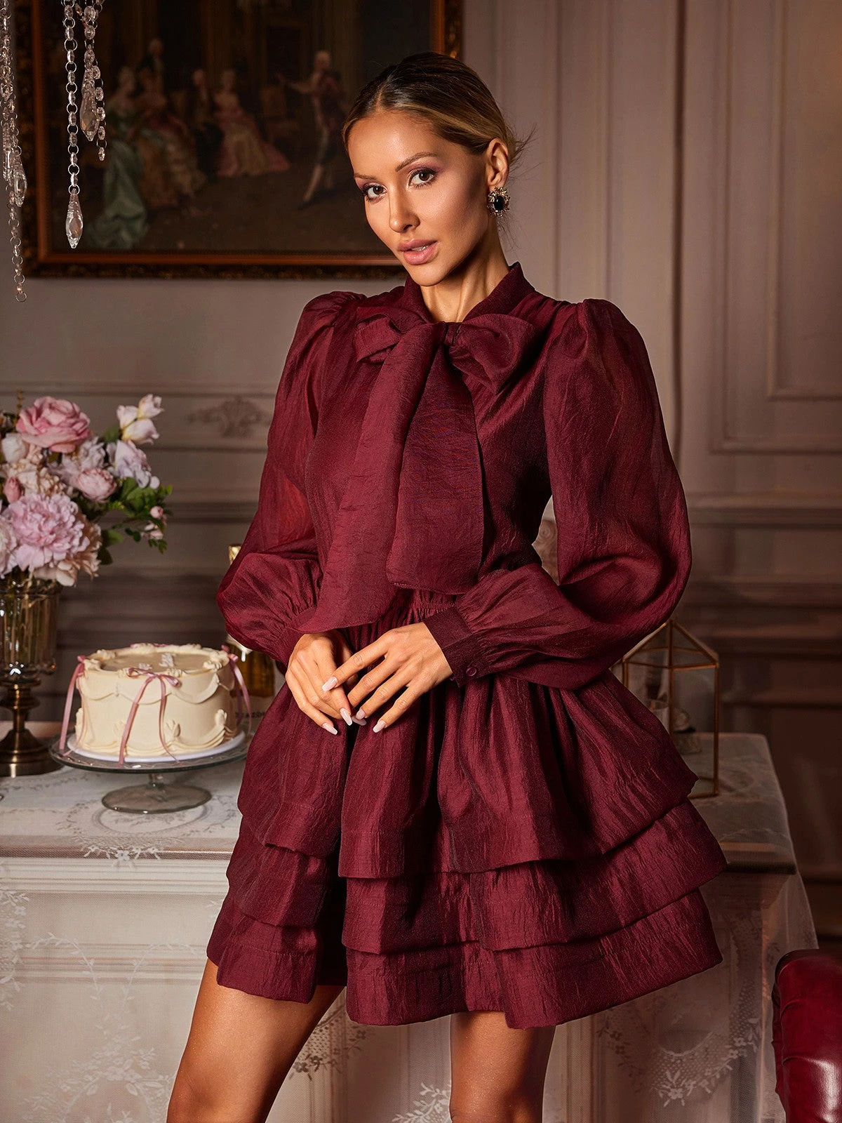 Eairein Long Sleeve Bow Ruffle Mini Dress - Image 5