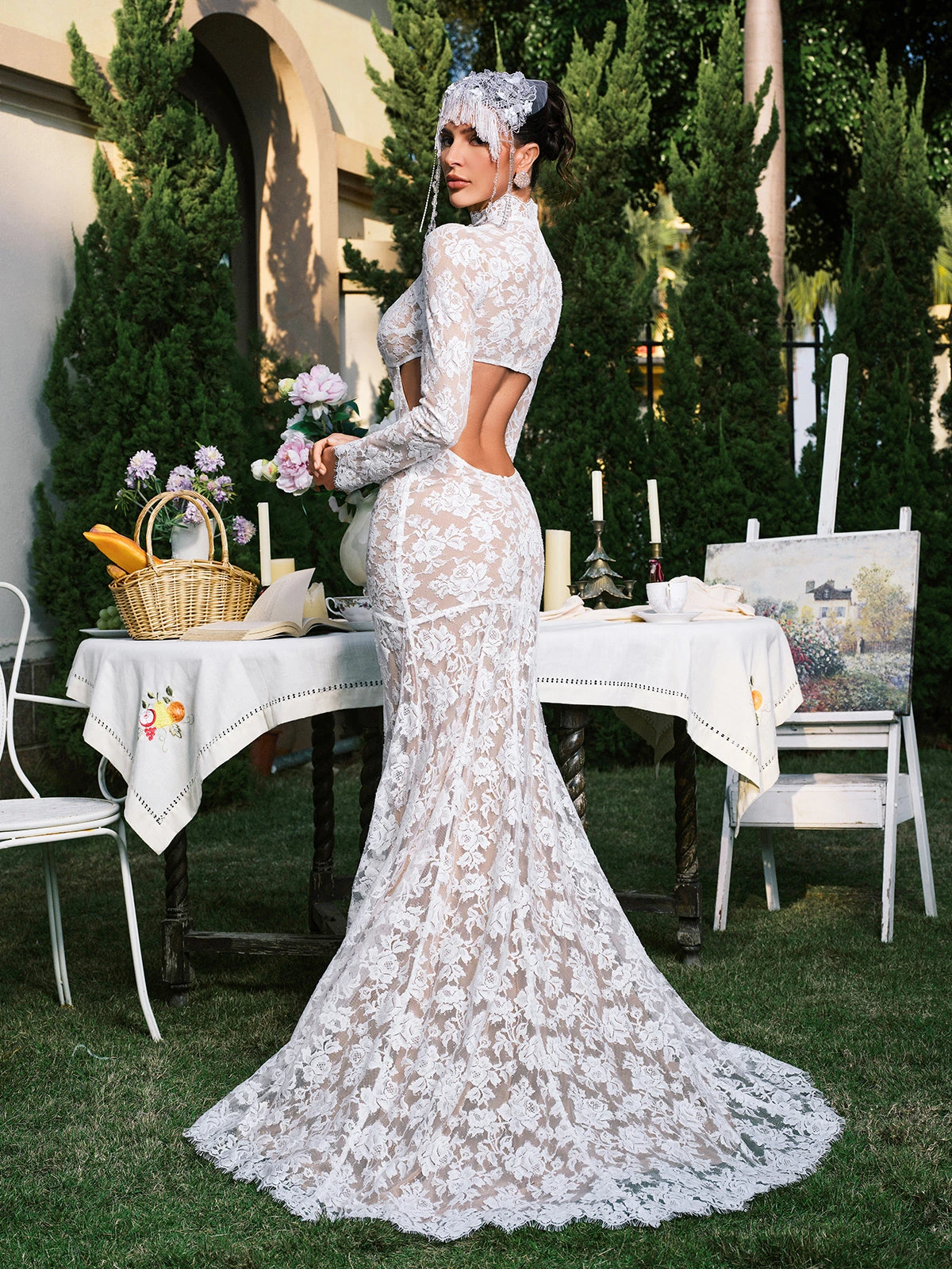 Edalene Long Slevee Flower Cutout Lace Maxi Dress - Image 6