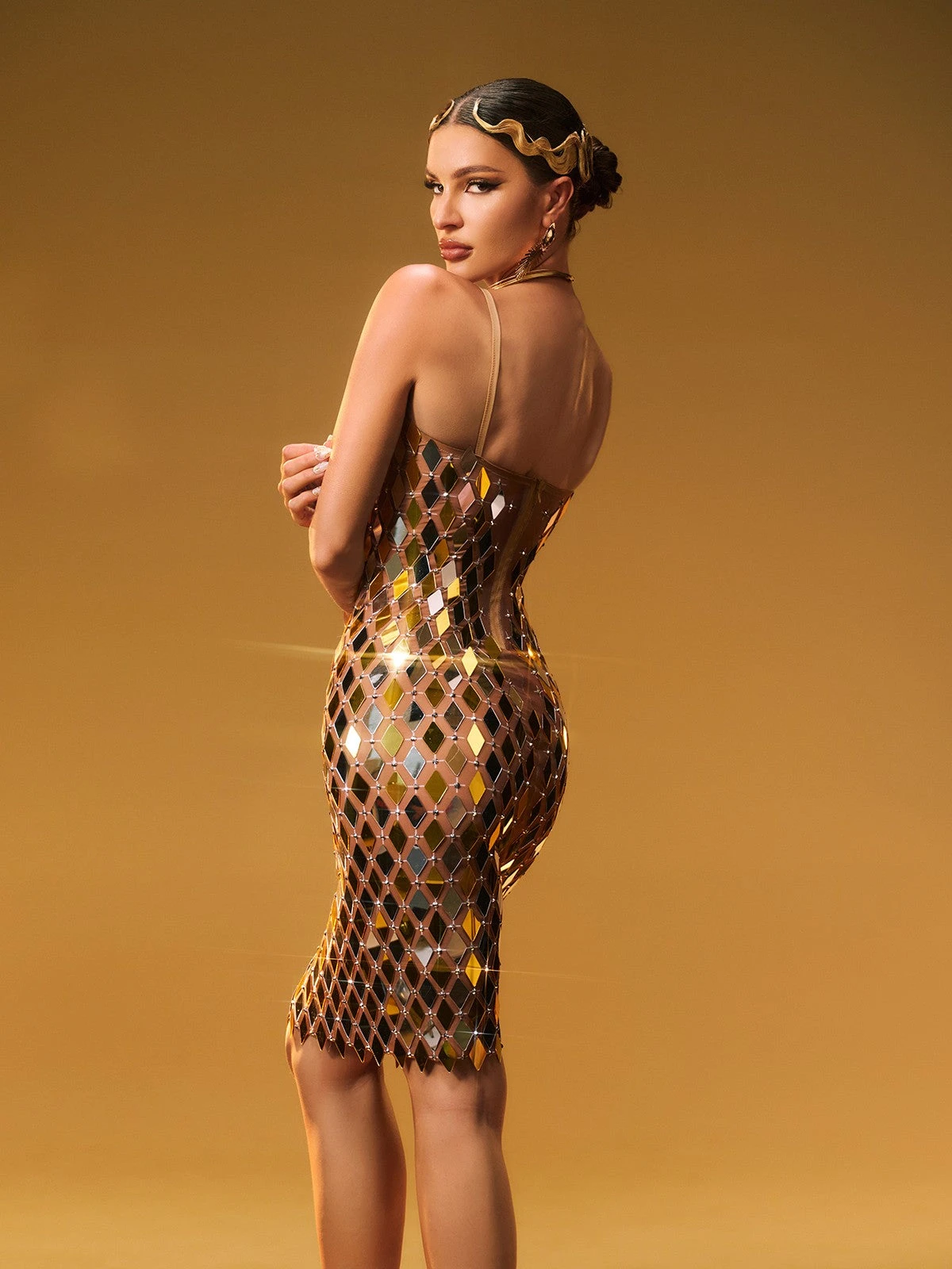 Elysion Spaghetti Acrylic Embellished Mini Dress - Image 6