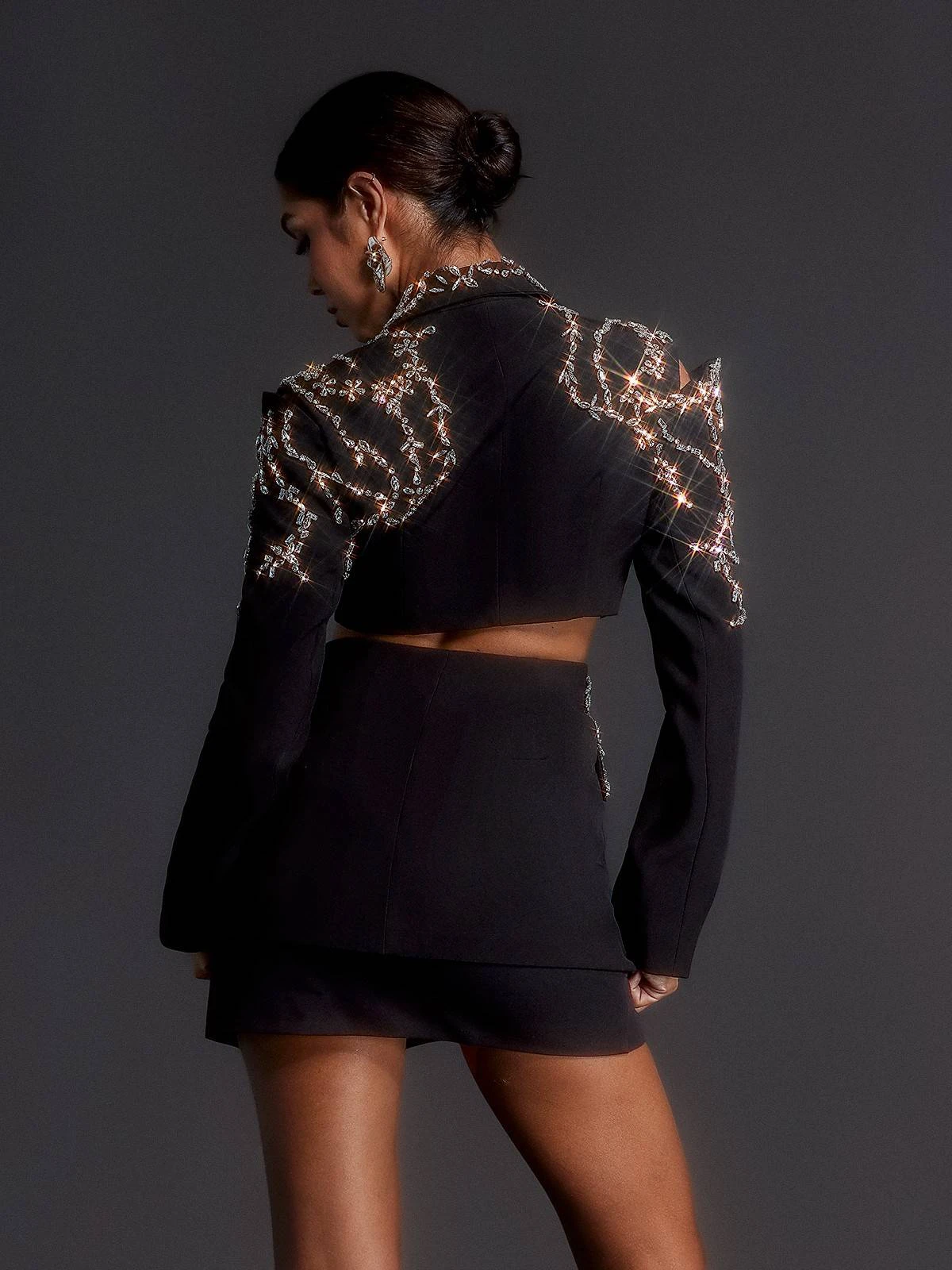 Emelye Long Sleeve Rhinestone Cutout Blazer - Image 6