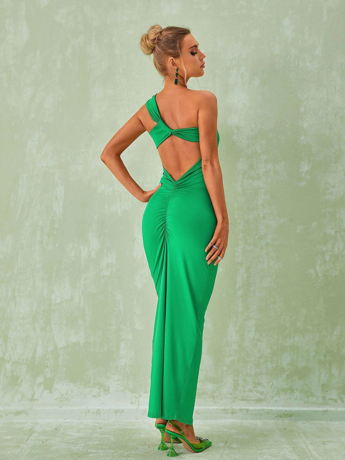 Emi One Shoulder Backless Maxi Dress In Green - Image 6