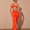 Emi One Shoulder Backless Maxi Dress In Orange