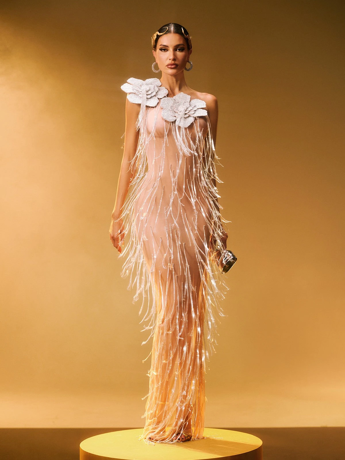 Ephira Crystal Flower Fringe Maxi Dress - Image 2