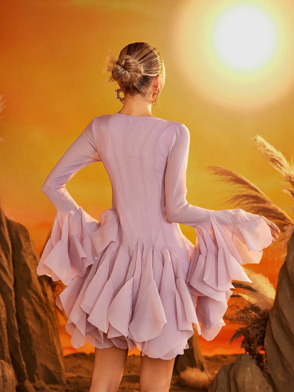 Faldrex Flare Sleeve Ruffle Mini Dress In Pink - Image 6