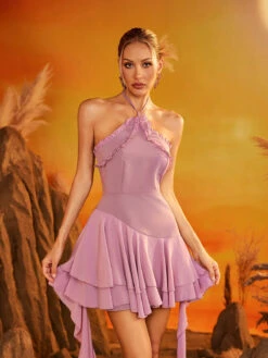 Faldris Halterneck Ruffle Mini Dress