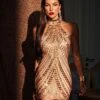 Fella Halterneck Rhinestone Mini Dress