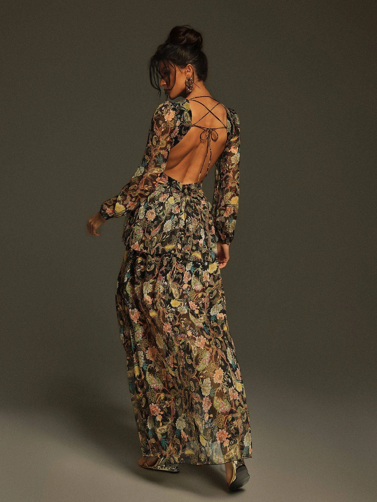 Flavio V Neck Printed Cutout Maxi Dress - Image 6