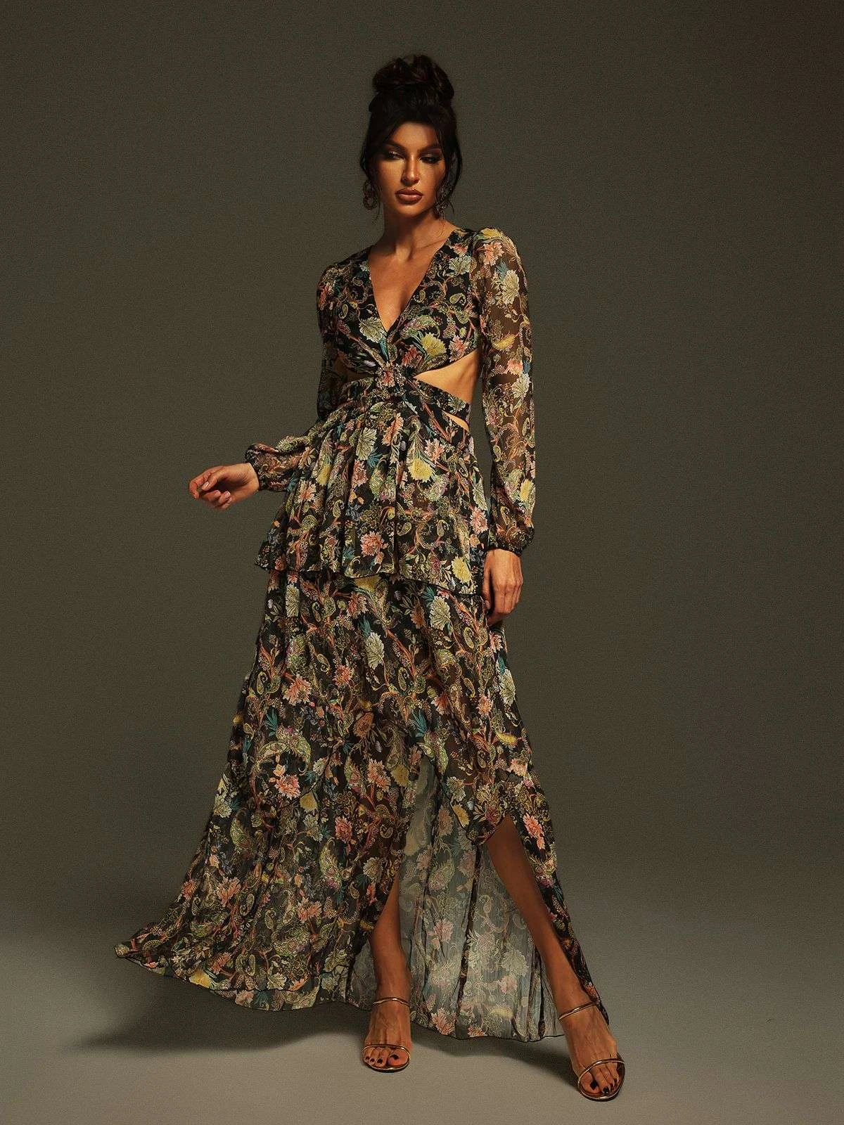 Flavio V Neck Printed Cutout Maxi Dress - Image 2