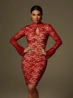 Fleury Long Sleeve Lace Midi Dress