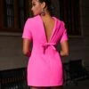 Florrie Short Sleeve Bow Mini Dress In Hot Pink