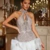 Fudge Halterneck Rhinestone Cutout Mini Dress
