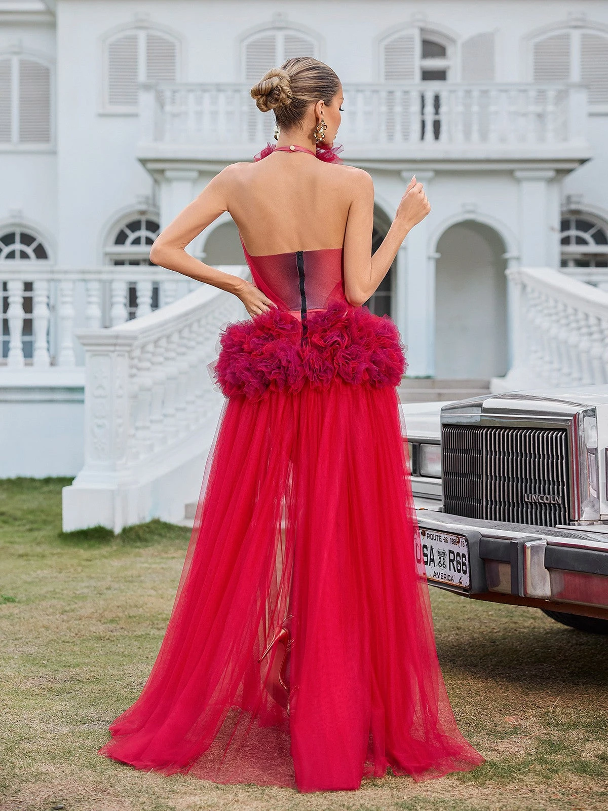 Fyrielle Halterneck Tulle Maxi Dress In Red - Image 6