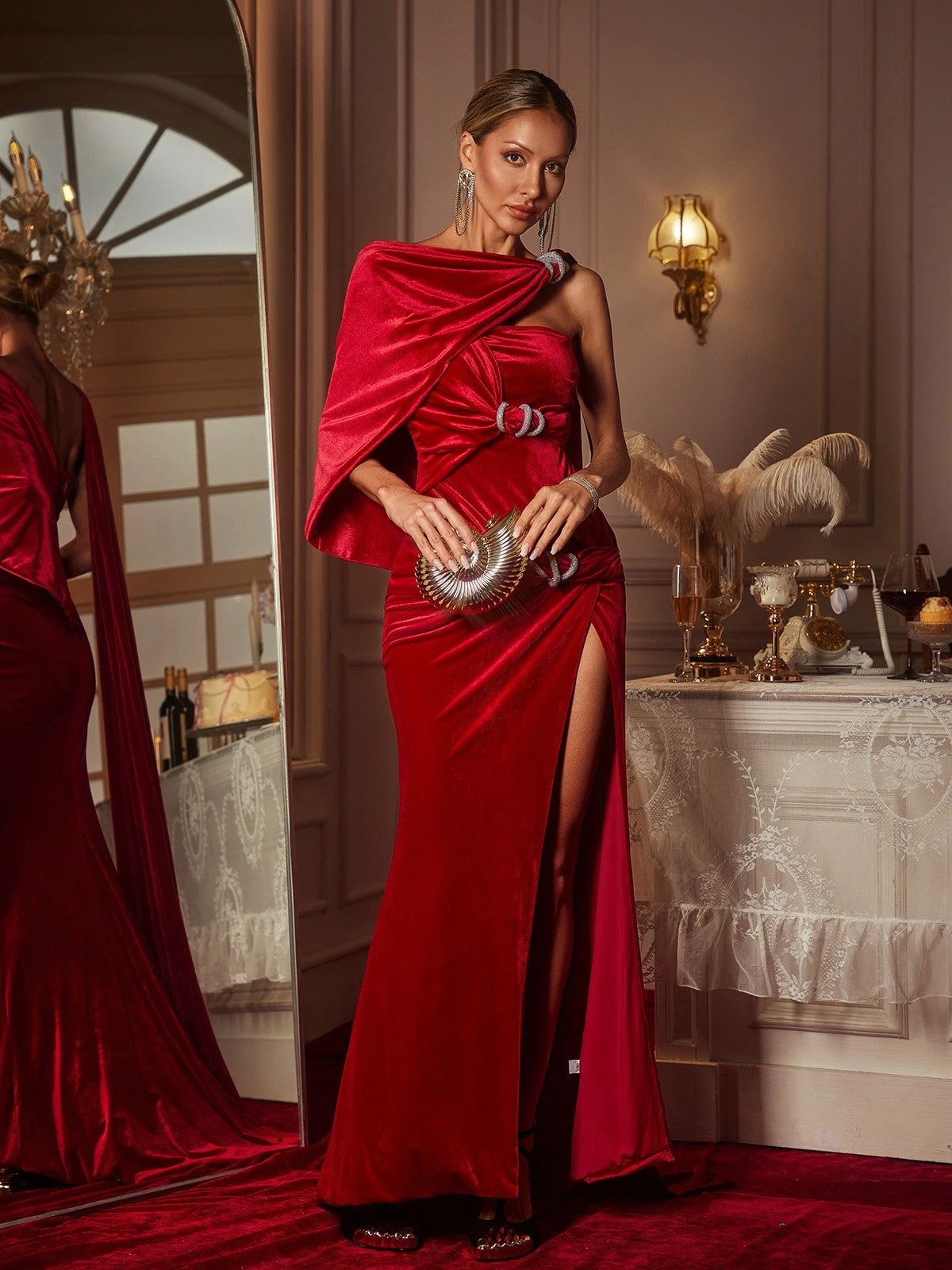 Gabija Draped Split Velvet Maxi Dress - Image 4