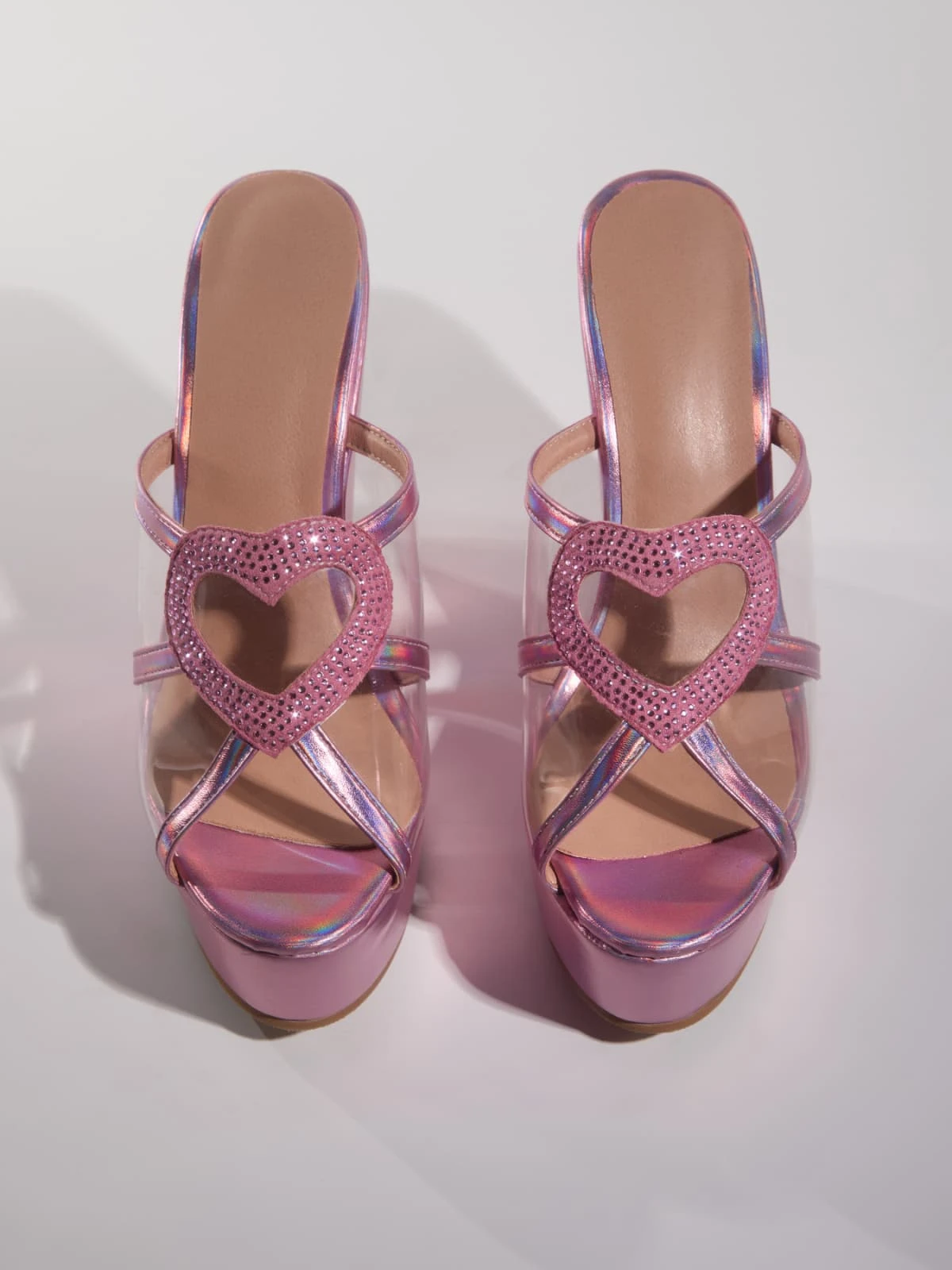 Gaelvira Rhinestone Heart Wedge Mules - Image 6