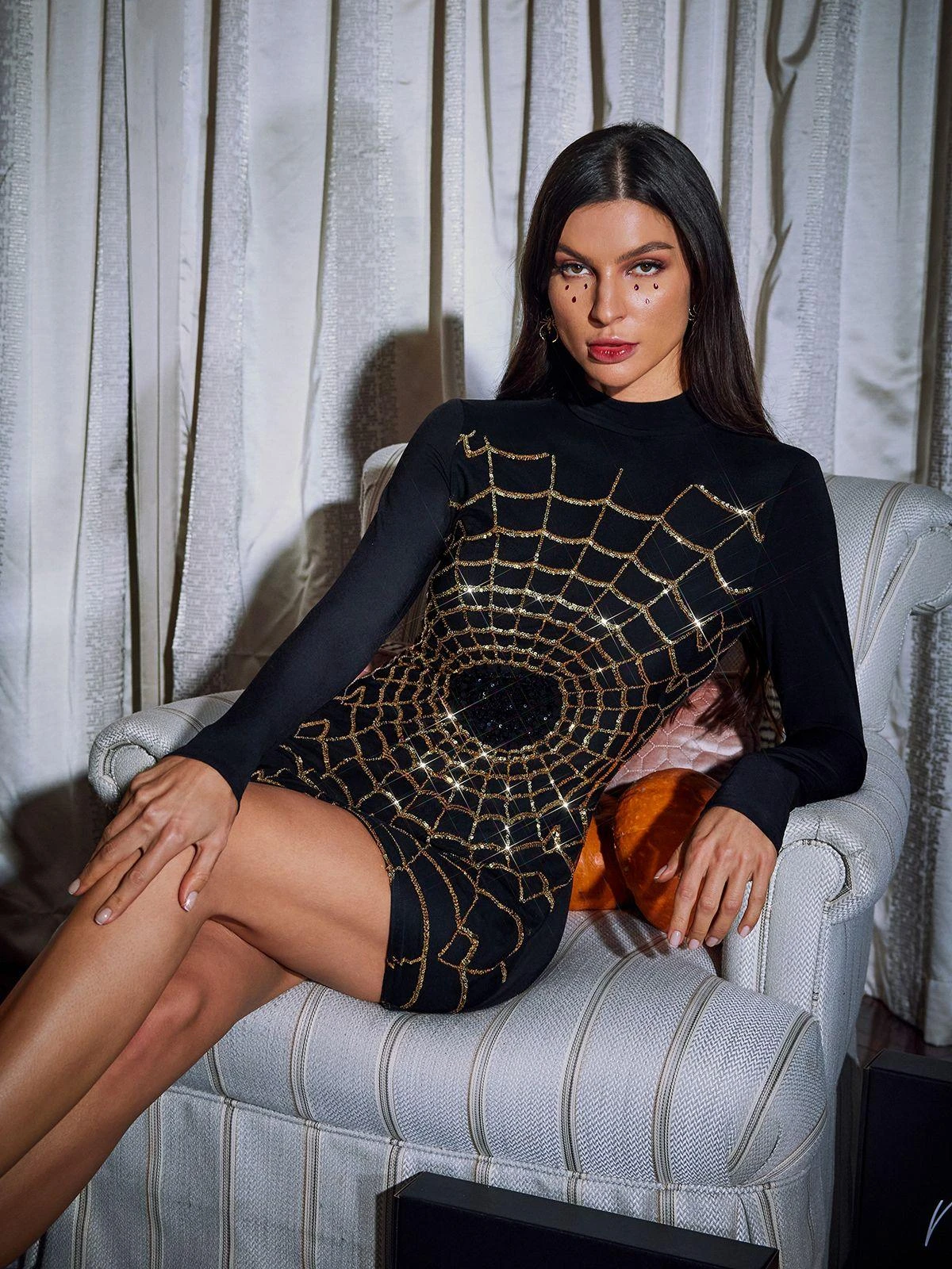 Galyn Long Sleeve Cobweb Mini Dress