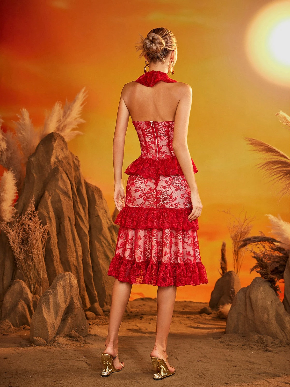 Gexor V Neck Embroidered Midi Dress - Image 6