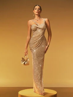 Glein Sleeveless Sequin Split Maxi Dress