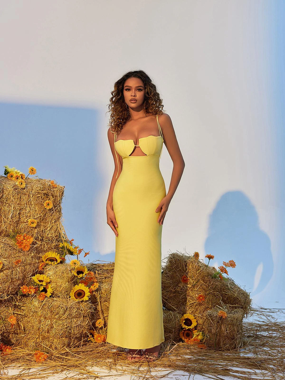 Gwyn Shell Cutout Maxi Bandage Dress In Yellow - Image 3