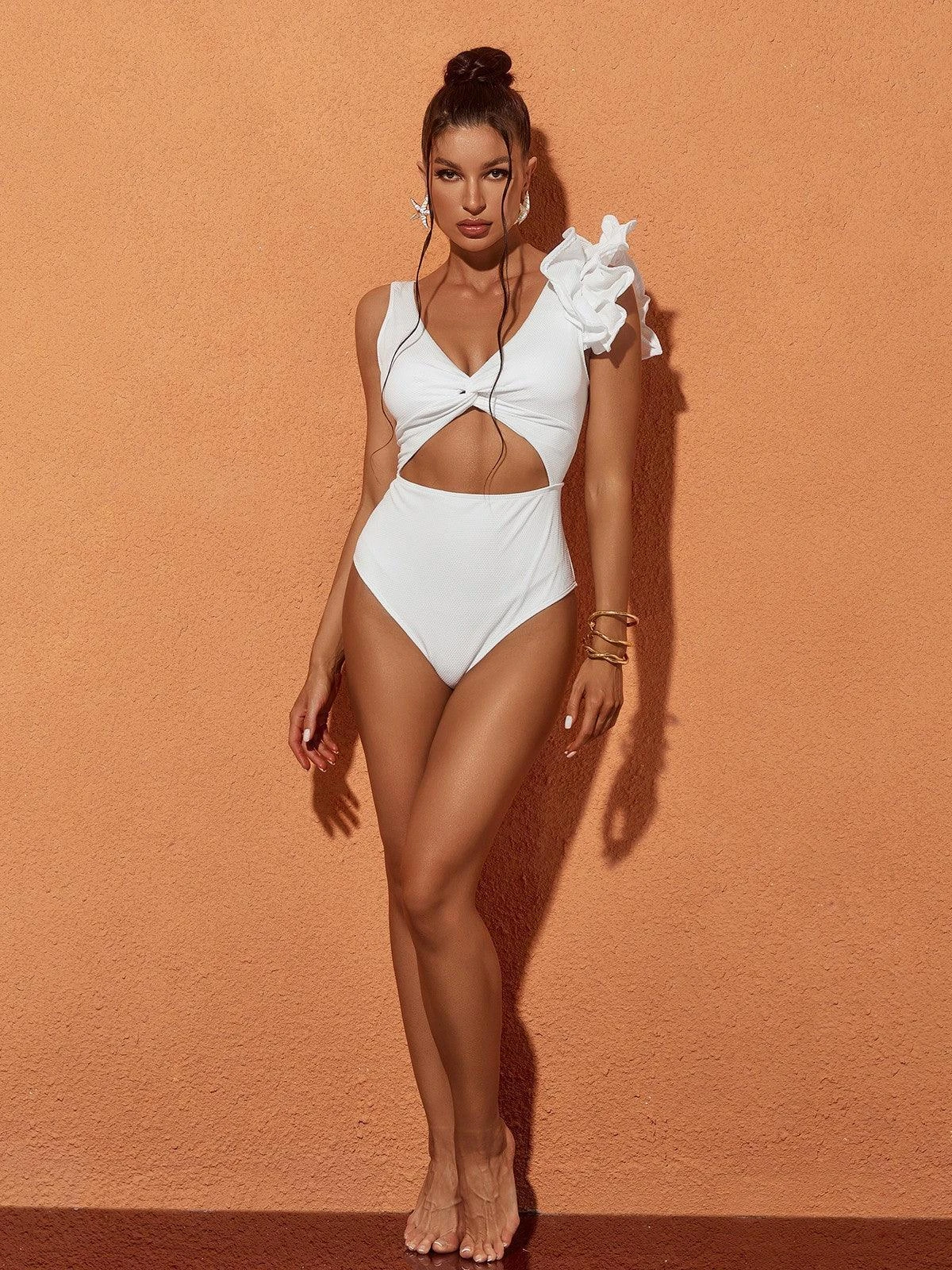 Heather Ruffle Cutout One Piece Swimsuit - Image 2