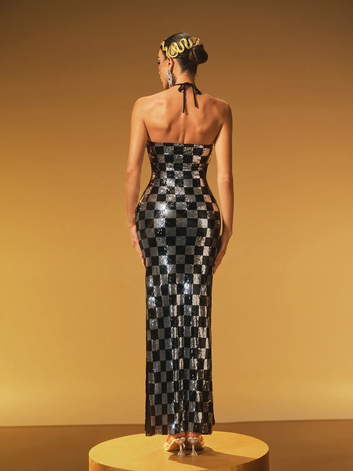 Hexar Halterneck Flower Sequin Maxi Dress - Image 6