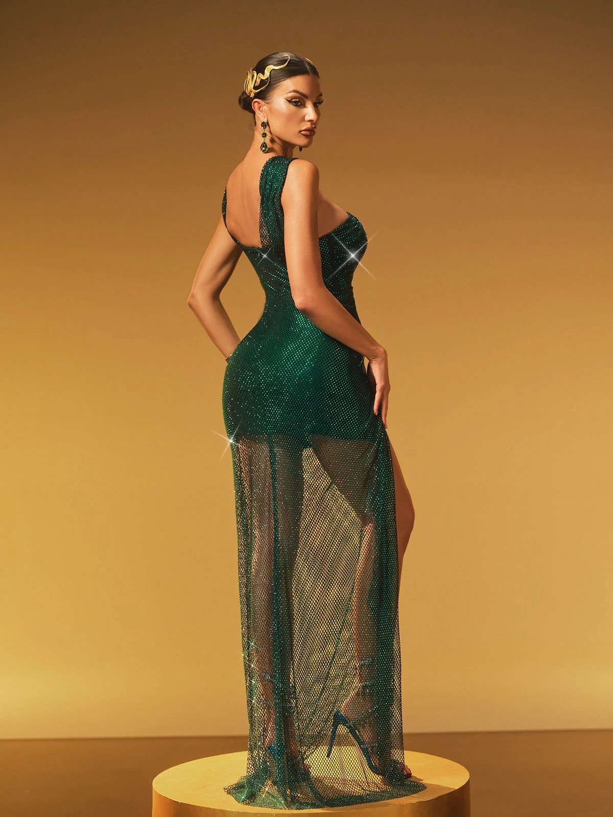 Hyressa Rhinestone Mesh Split Maxi Dress - Image 6