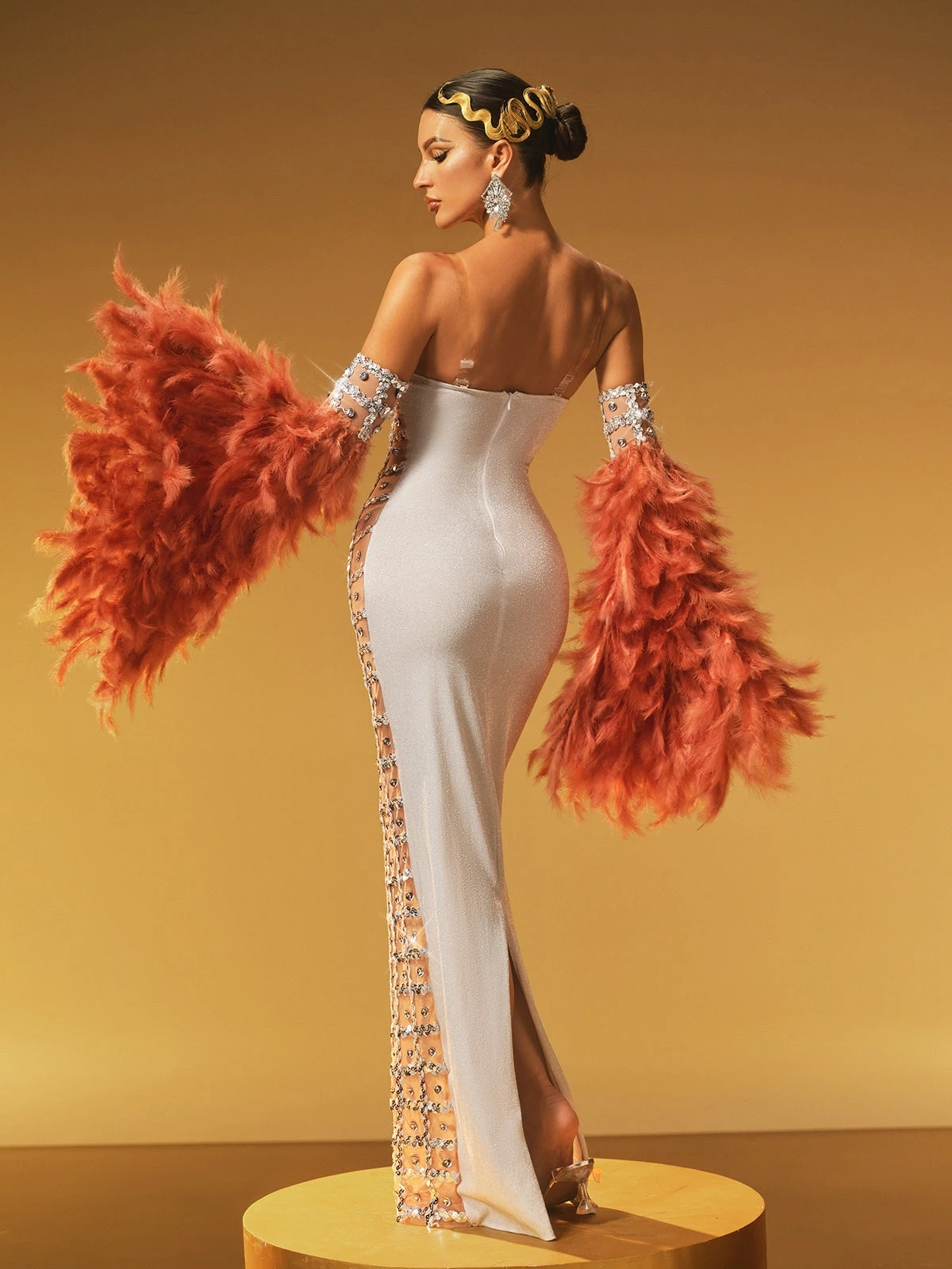 Hyrix Feather Bell Sleeve Embellished Maxi Dress - Image 6