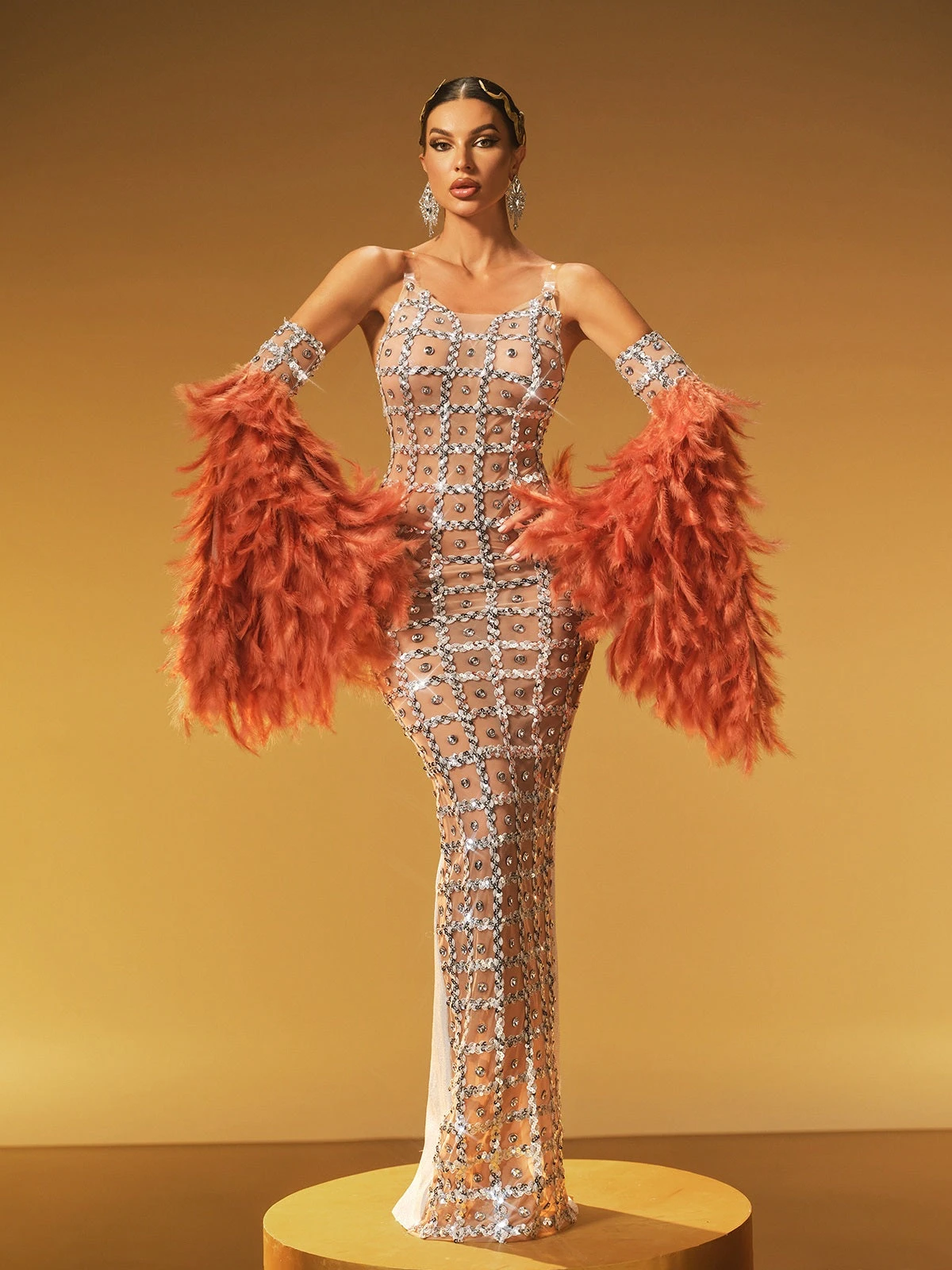 Hyrix Feather Bell Sleeve Embellished Maxi Dress - Image 2