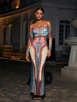 Ishi Off Shoulder Maxi Dress In Multi