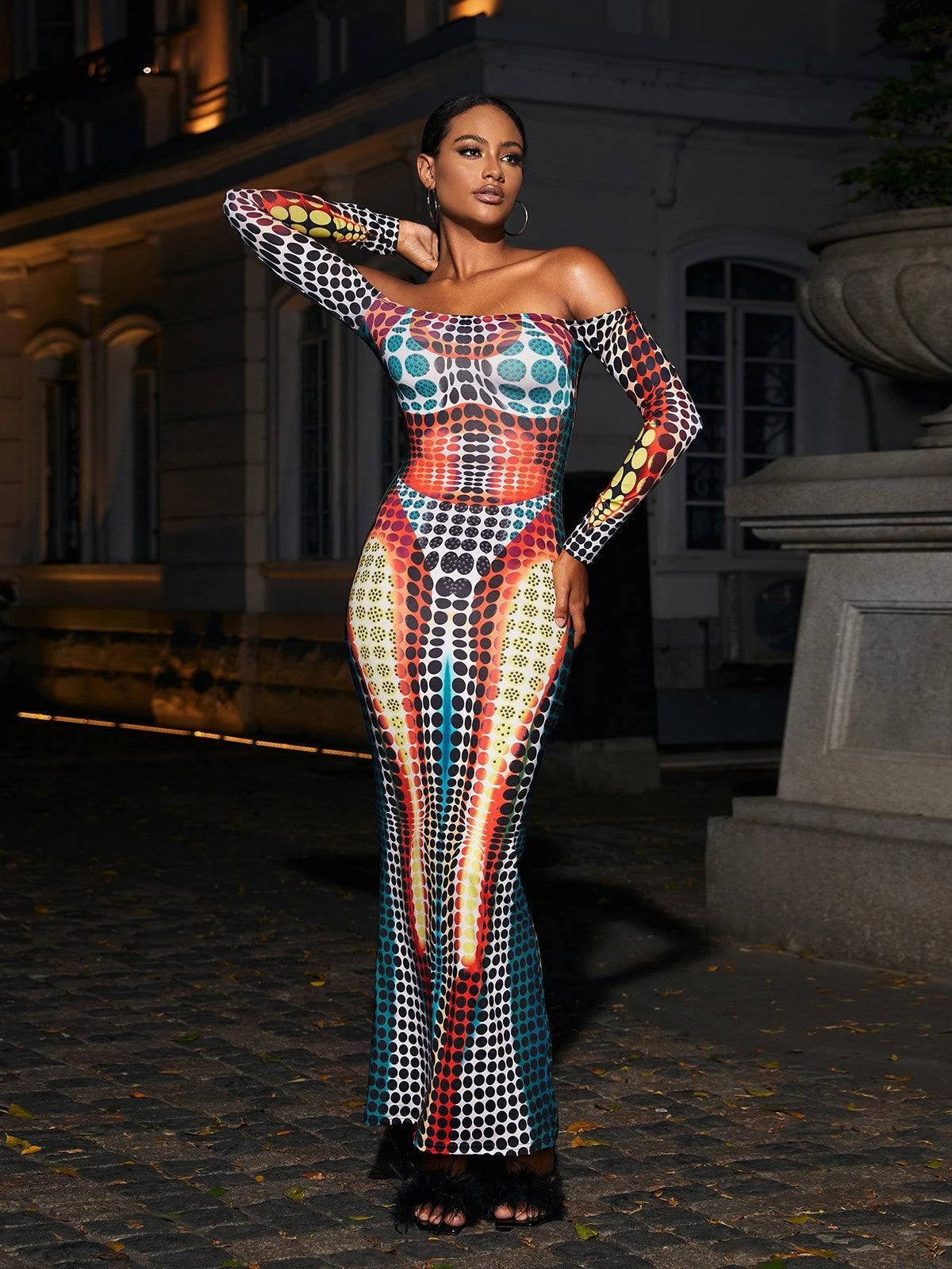 Ishi Off Shoulder Maxi Dress In Multi - Image 2