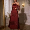 Izumi Fringe Bandage Maxi Dress In Maroon
