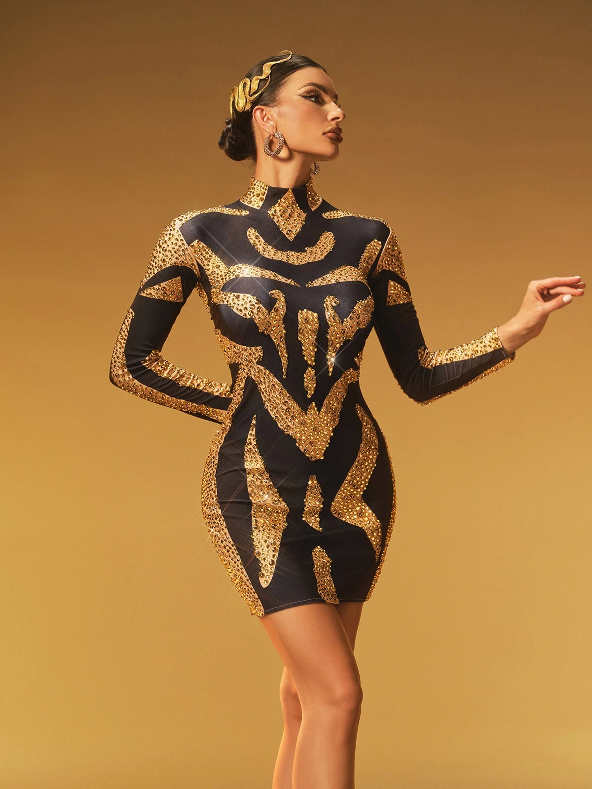 Jaelira High Neck Rhinestone Mini Dress - Image 4