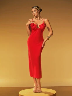 Jaelric Spaghetti Flower Midi Dress