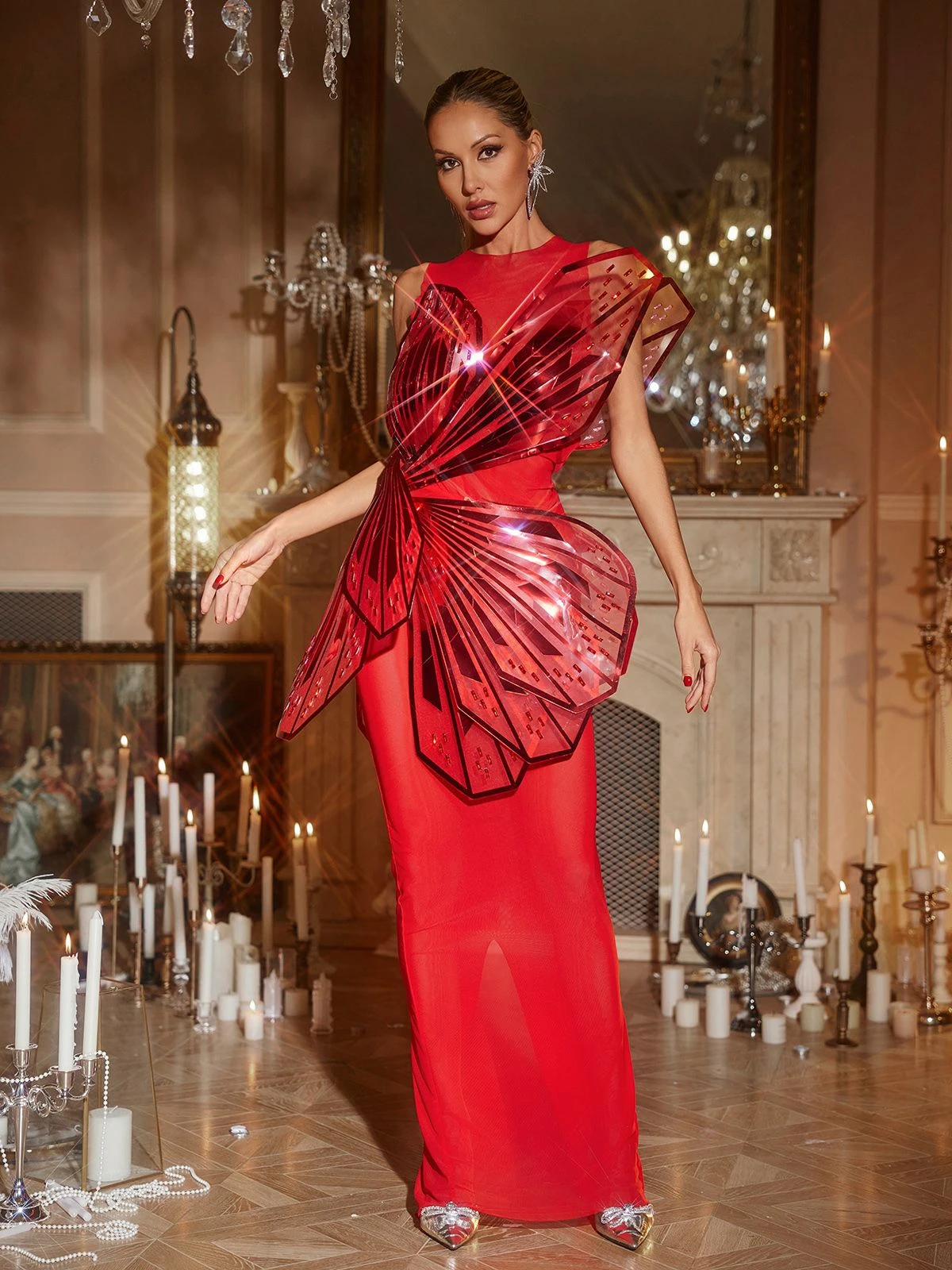 Jaidlynn Butterfly Embellished Maxi Dress In Red - Image 5