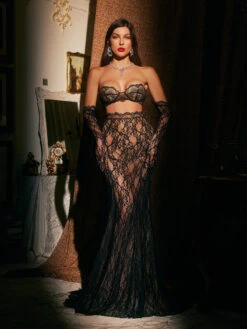 Janine Lace Skirt Set With Gloves