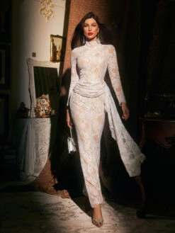 Jaren Long Sleeve Lace Draped Jumpsuit