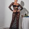 Jerryl Long Sleeve Cutout Lace Maxi Dress In Black