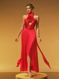 Jexar Halterneck Heart Cutout Maxi Dress
