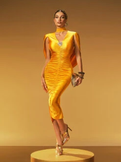 Jexara V Neck Ruched Midi Dress