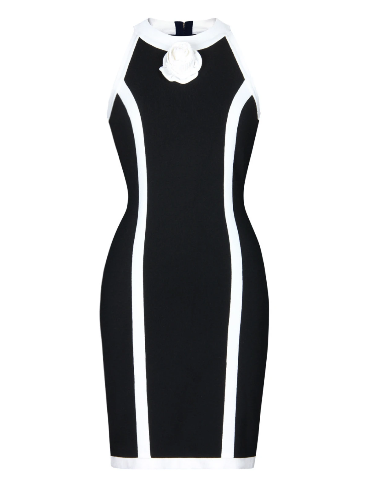 Jyll Round Neck Flower Knitted Mini Dress In Black - Image 7