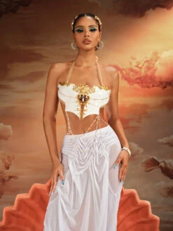 Kaelrix Halterneck Chain Armor Top In White