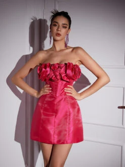 Katelynn Strapless Flower Mini Dress