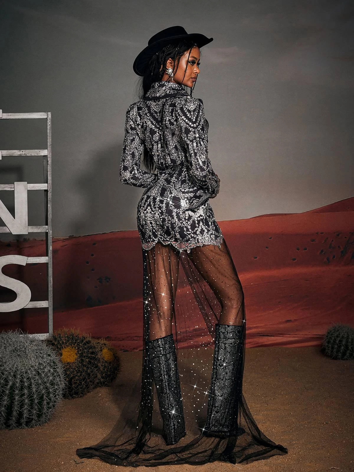 Kaysen Printed Rhinestone Draped Blazer Dress - Image 6