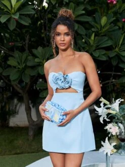 Kinsley Strapless Cutout Mini Dress In Blue