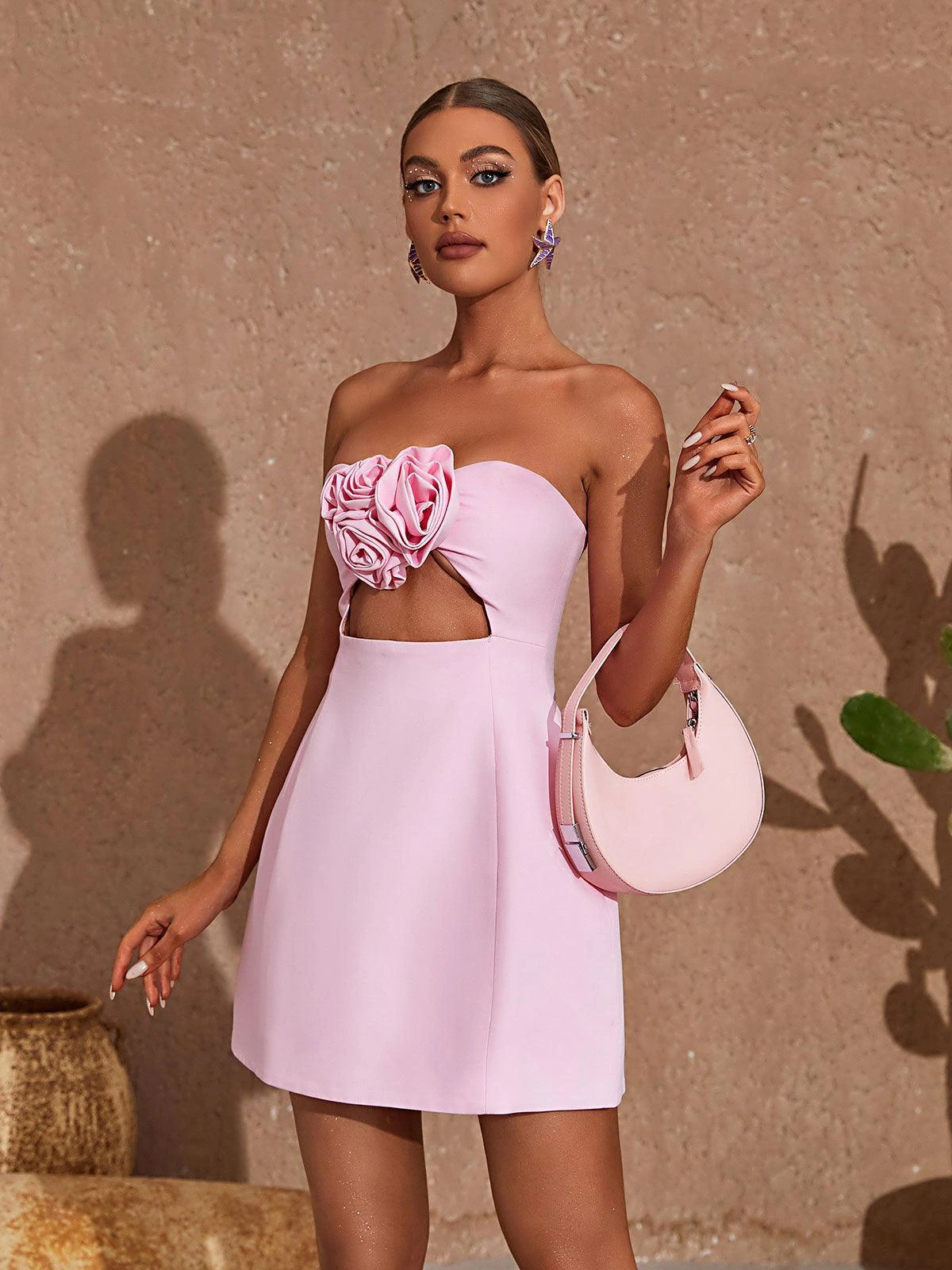 Kinsley Strapless Cutout Mini Dress In Pink