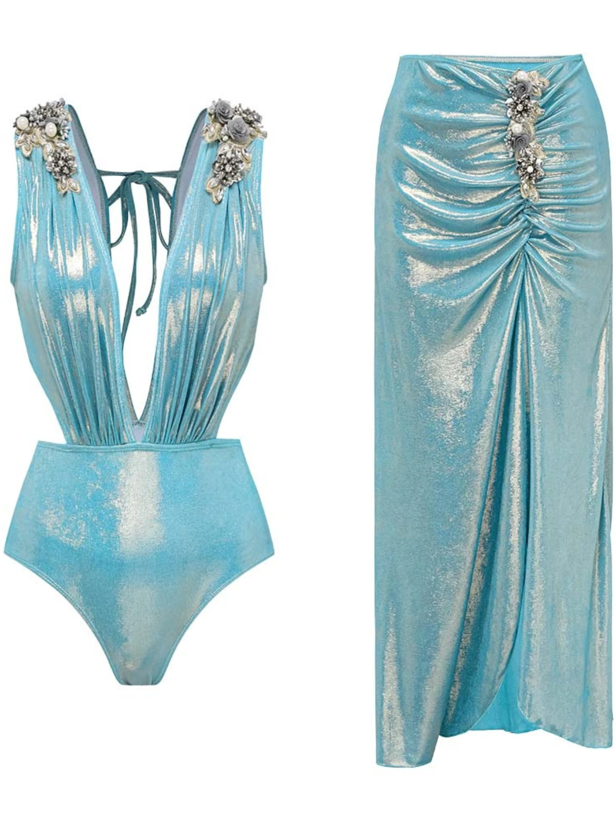 Korbin Cutout Ruched Split Sequin Skirt Set - Image 7